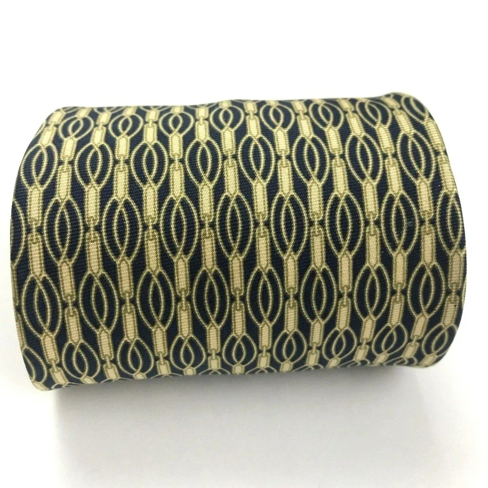 Ermenegildo Zegna Beige/Light Gold Navy Blue 100% Silk Necktie Made in Italy 56